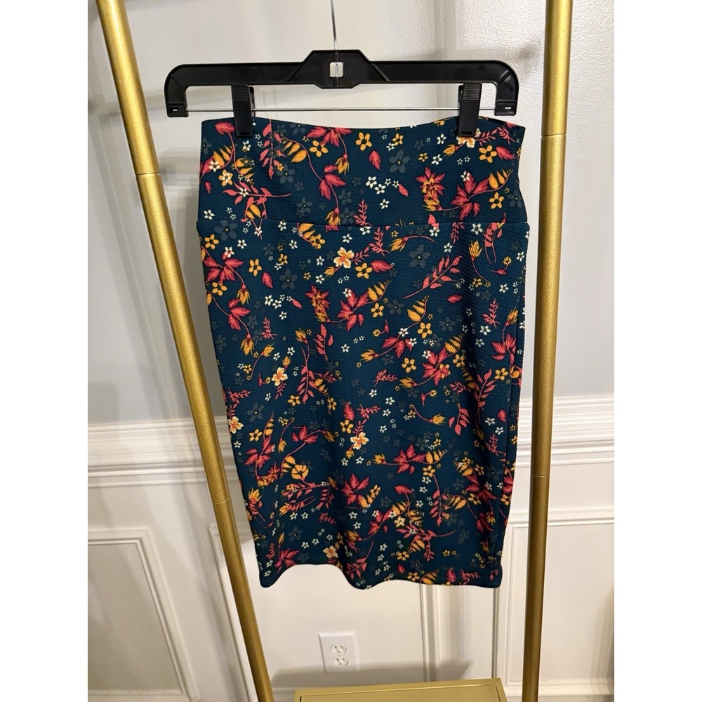 LULAROE LuLaRoe Cassie Pencil Skirt - Teal Floral Vine Print , Small